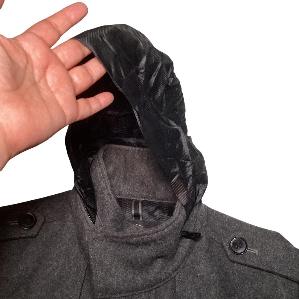 Express Mens Heather Grey Wool Blend Field Jacket Hooded Coat 37F3440 Size M